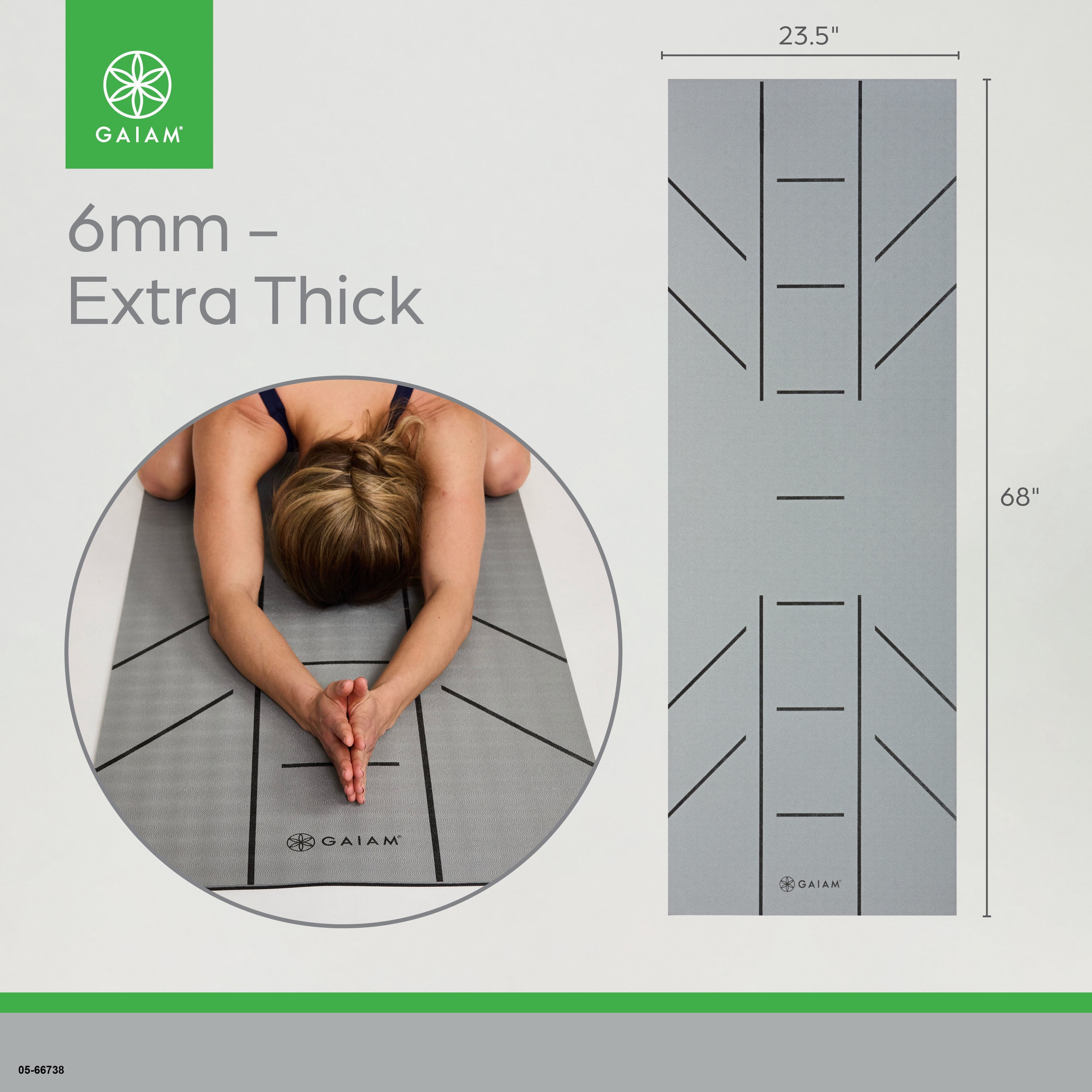 Gaiam Ultra-Sticky Alignment Yoga Mat, Granite, 6mm Thickness, Made from PVC