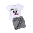 thumbnail image 1 of ITFABS Girls Summer Clothes Set Short Sleeve T-shirt + Gray Ruffle Mini Skirts, 1 of 5
