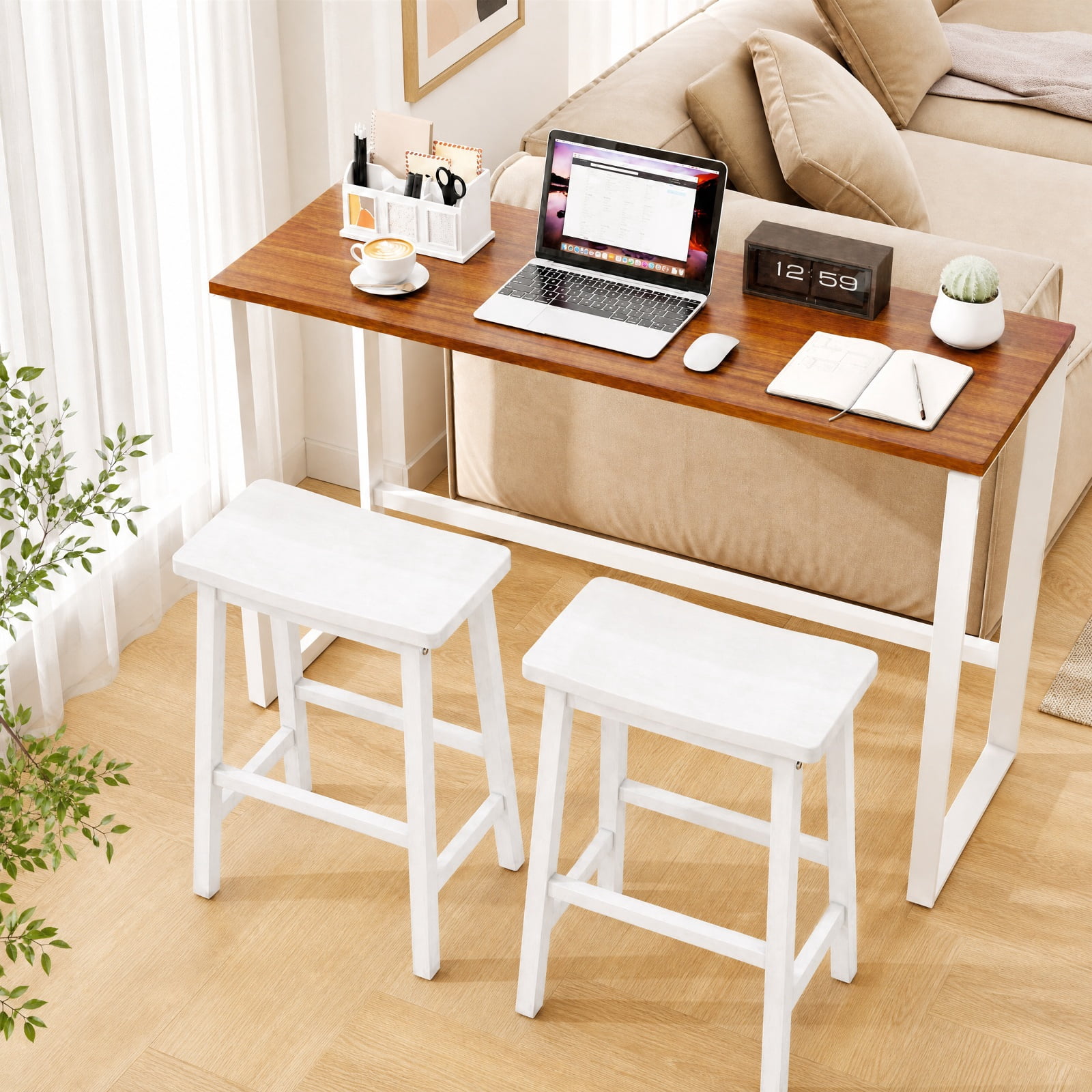 Furnibear Set of 2 Saddle Seat Counter Height Stools with Curved Seat and Footrests