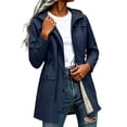 thumbnail image 2 of ClodeEU Women's Mid Length Full Zip Hooded Jacket,Casual Windproof Coat with Pockets Navy,Women's Plus L, 2 of 8
