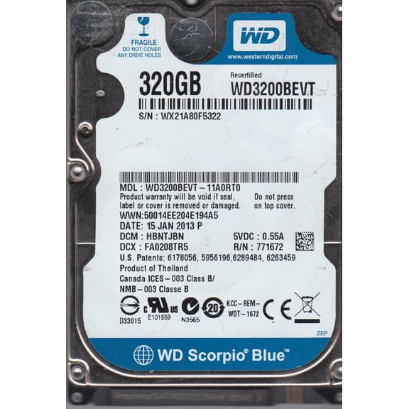 WD3200BEVT-11A0RT0, DCM HBNTJBN, Western Digital 320GB SATA 2.5 Hard Drive