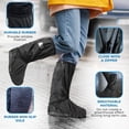 thumbnail image 4 of Paquete de 4 (2 pares) cubrezapatos negros impermeables reutilizables, talla 2X-Large, 13.2 pulgadas de largo y 16.1 pulgadas de alto, con cierre lateral, botones, suela de goma y correas elásticas, 4 of 9