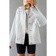 Eytino Womens Denim Jacket Oversized Jean Jacket Casual Long Sleeve Drop Shoulder Button Front Jean Jacket Coat with Pockets