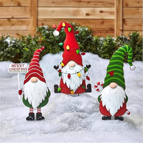 Fiudx Ofertas Flash Artículos En Oferta Decoración Navideña De Metal, Estacas De Jardín, Gnomos, Adornos Para Plantar, Inserto De Suelo De Hierro