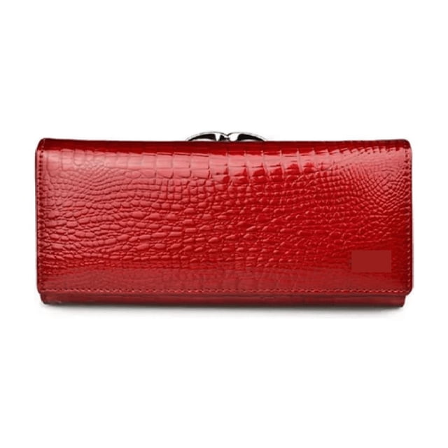 Cartera Piel Genuina Patrón de la Tela Rayas de cocodrilo 19x9,5x3cm Rojo