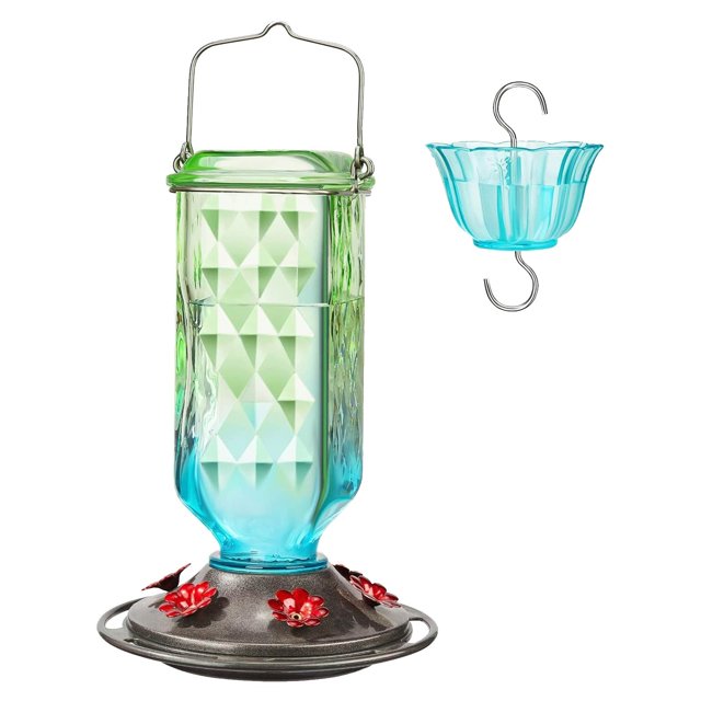 Outdoor Garden Decorative 24 Ounce Large Capacity Six Feeding Port Hummingbird Feeder Hanging Device