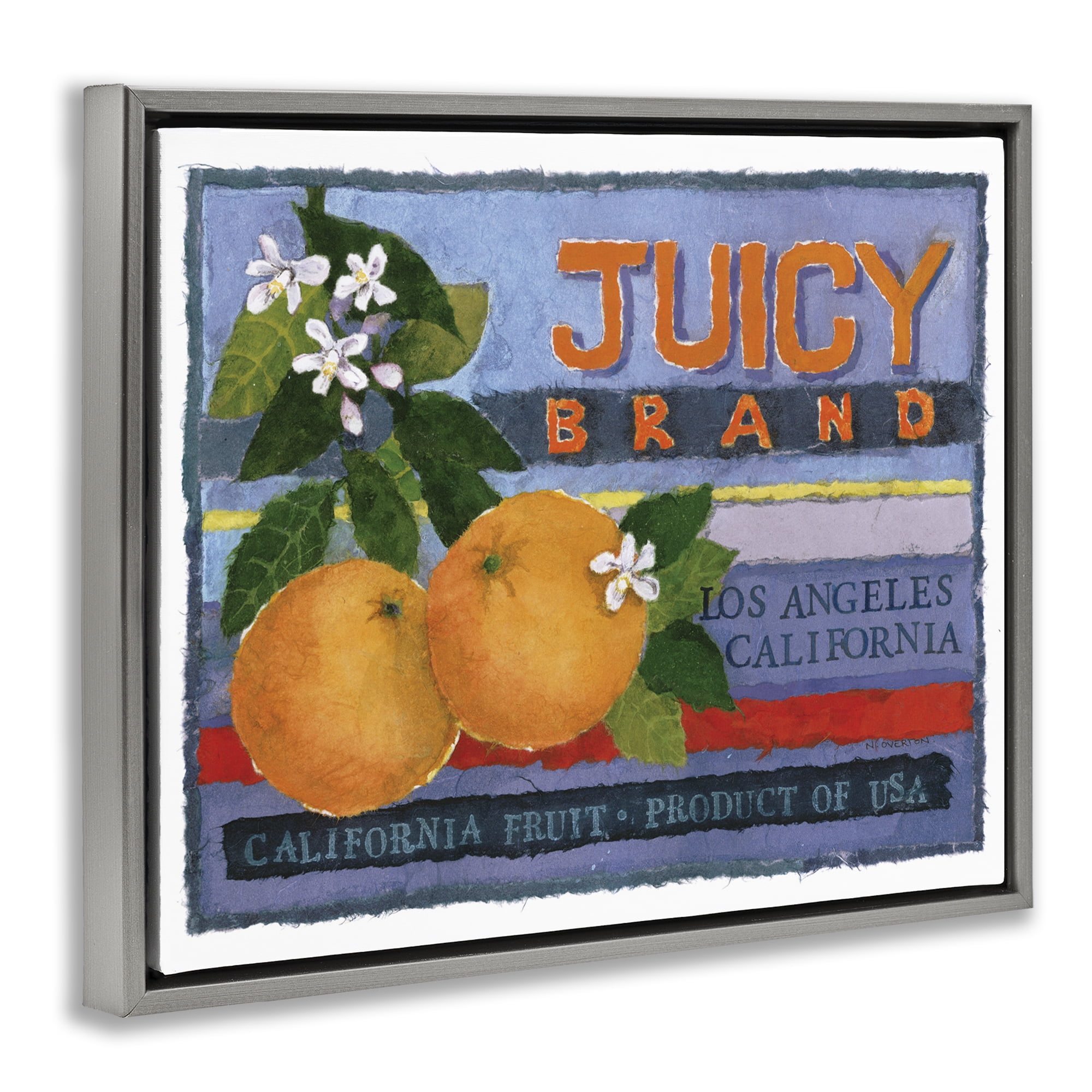 Stupell Industries Juicy Brand Oranges Food & Beverage Painting Gray Floater Framed Art Print Wall Art, 31 x 25