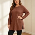 thumbnail image 7 of Plus Size Women's Tunic Tops Ribbed Knit Crewneck Long Sleeve Side Split Fall Soft Brushed Stretchy Relaxed Sweater XL-5XL, 7 of 7