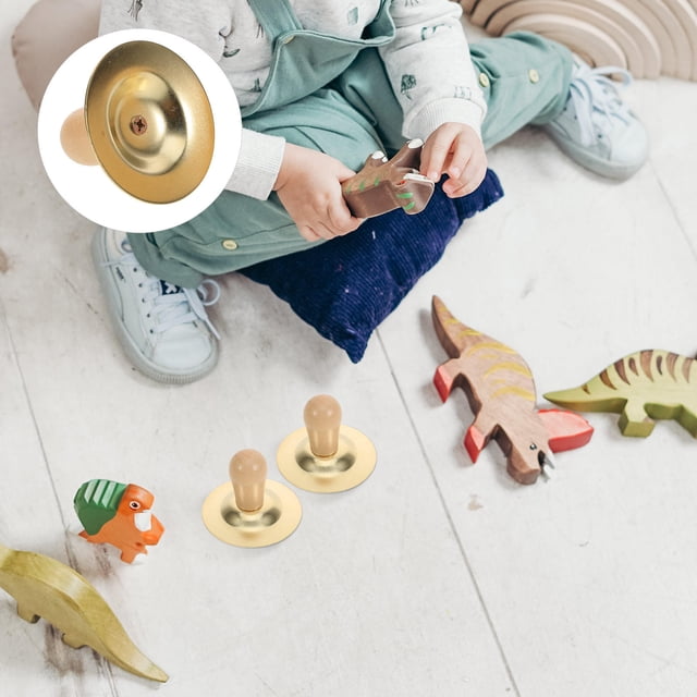 HEALEEP 1 Pair Golden Wood Finger Cymbals For Childrens Musical Instrument And Dance