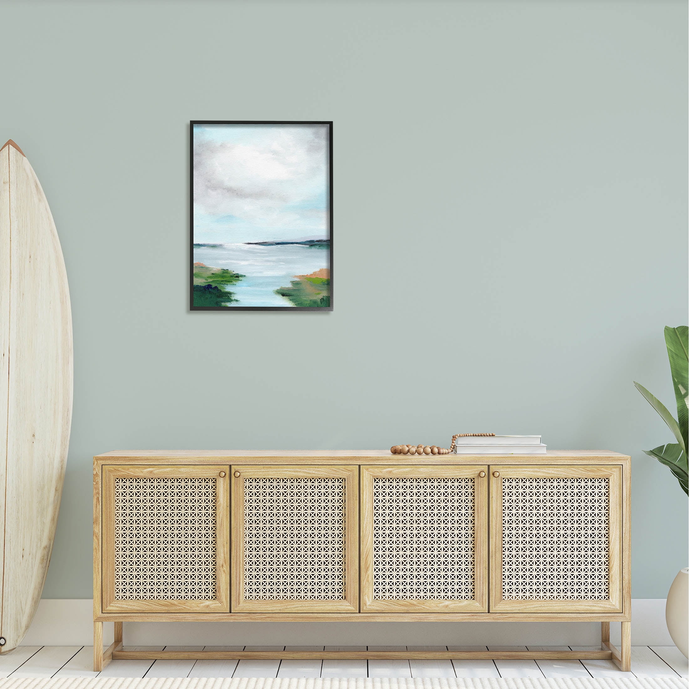 Stupell Industries Calm Cloudy River Lake Scenery Painting Black Framed Art Print Wall Art, Design by Nikita Jariwala