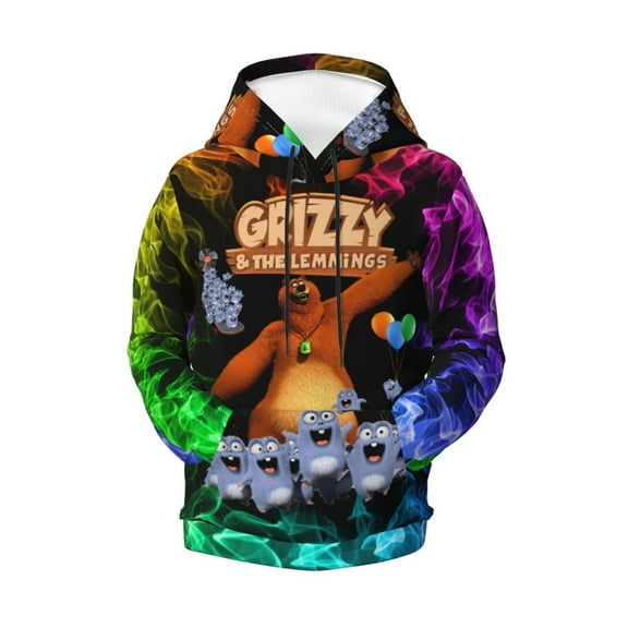 Boys Girls Grizzy and the Lemming Pullover Hoodies 3D Print Novelty Colorful Kids Hoodie Sweatshirts with Pocket