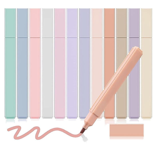Resaltadores estéticos Resaltadores de colores lindos Resaltadores de la Biblia y sin sangrado con punta suave Estética de 12 colores