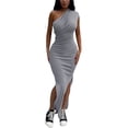 thumbnail image 1 of Txlixc Vestidos Largos para Mujer, Adulto Color Sólido Sin Mangas Un Hombro Plisado Abertura Lateral Slim Fit Vestido Femenino Txlixc Moda, 1 of 7