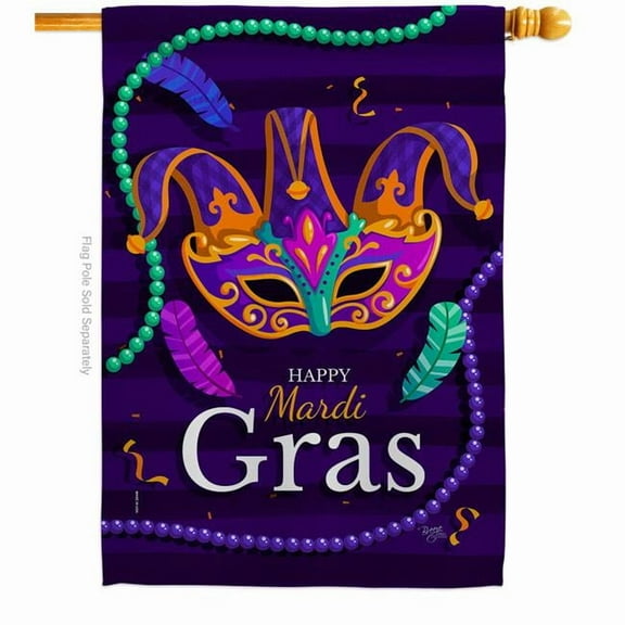 Breeze Decor H118013-BO Carnival Mardi Gras House Flag Spring 28 x 40 in. Double-Sided Decorative Vertical Flags for Decoration Banner Garden Yard Gift