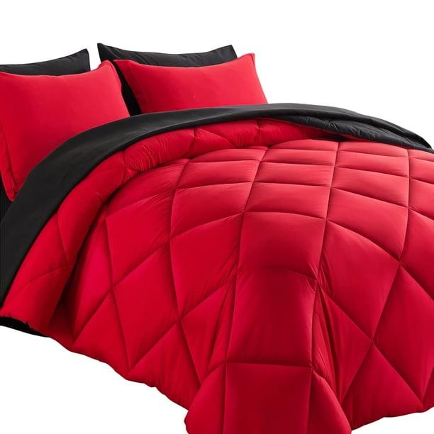 Edredón reversible Bed in a Bag Cosybay Queen rojo/negro, 7 unidades