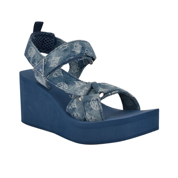 Guess BLUE DENIM LOGO Women's Daysa Quattro-g Strappy Eva Wedge Sandals, US 9