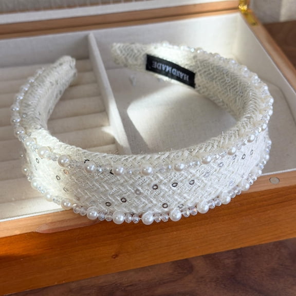 French ladies' rose print pearl crystal headband for women in early spring 2026, high-end and stylish headbands, hair accessories