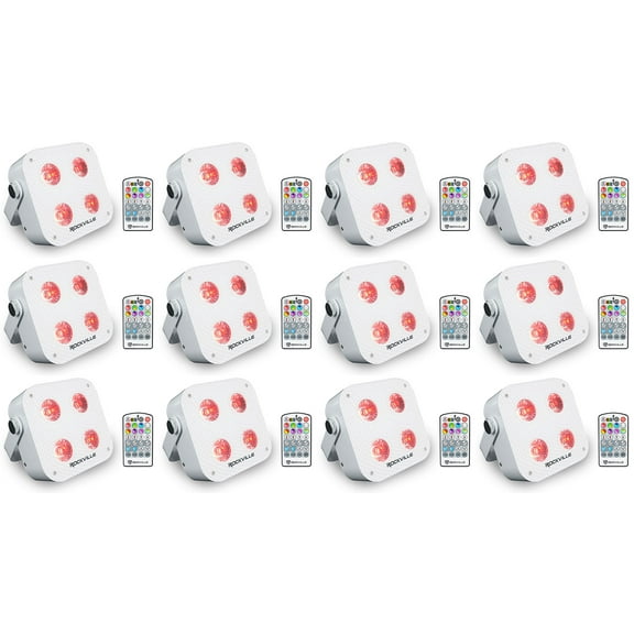 (12) Rockville MINI RF4 V2 White DJ/Party Wash Lights RF Remote APP Wireless DMX
