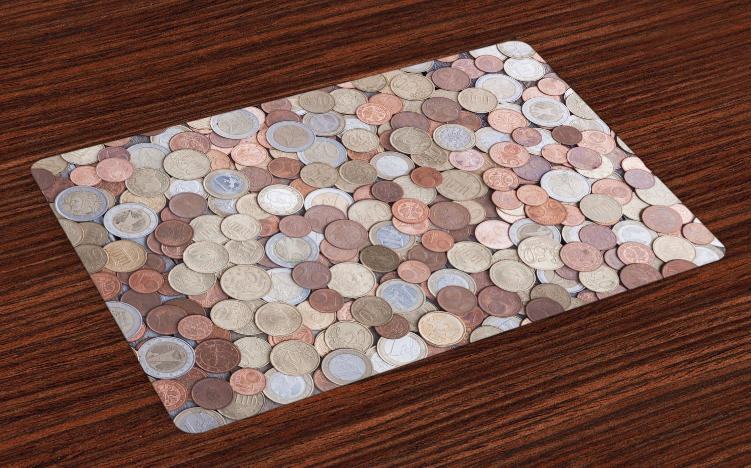 Money Placemats Set of 4 Close Up Photo of Coins European Union Euros
