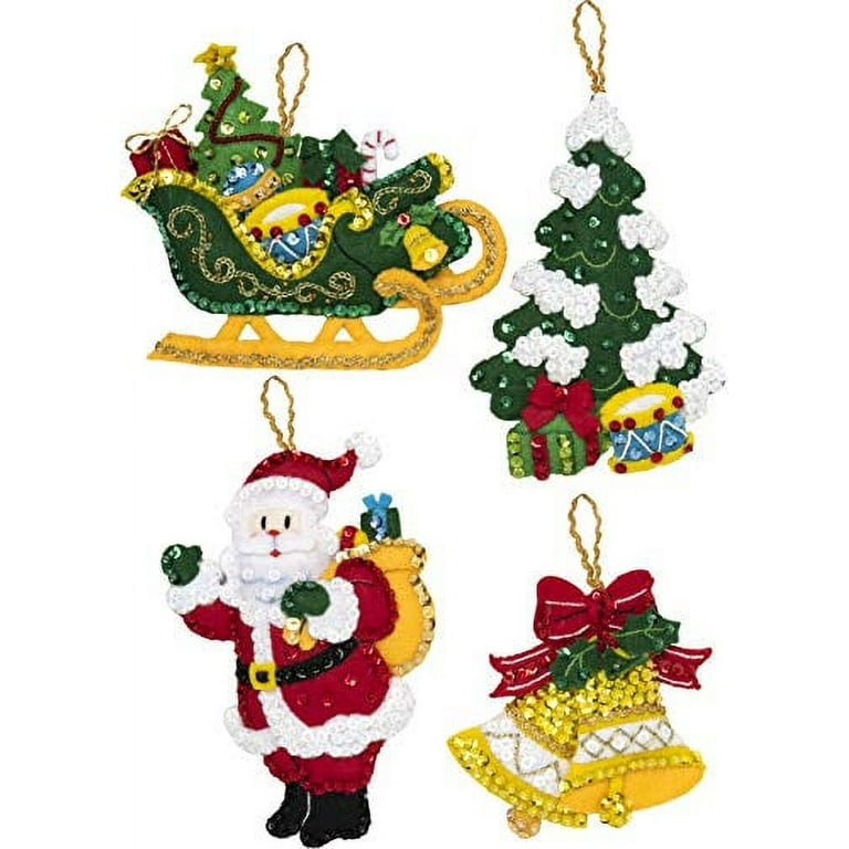 Christmas Bucilla Felt Applique Holiday Ornament Kit,MOONLIGHT  SANTA,85461,Set 6