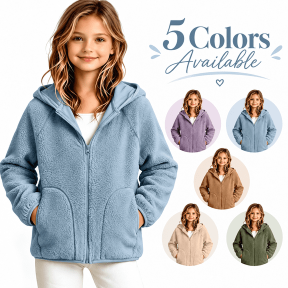 Girl's Fleece Hooded Jackets - Zip up Coat for Fall Winter - Soft Warm Long Sleeve Zipper Outerwear with Pockets