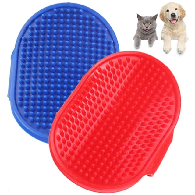Juego de 2 cepillos de baño de silicona azul para mascotas, herramienta de aseo para perros, masaje y limpieza