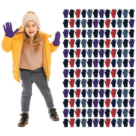 Yacht & Smith Kids Gloves & Mittens in Bulk, Winter Striped Children Age 3-8