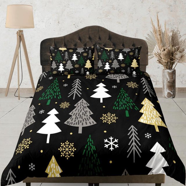 Regalo de Navidad Negro Funda Nórdica, Colcha de regalo de Navidad Ropa de cama Set