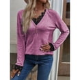 thumbnail image 4 of Suéter transpirable de otoño-invierno para la oficina y las citas, rosa brillante, talla M, cuello en V, manga larga, prendas de punto, 4 of 7