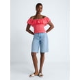 thumbnail image 2 of Scoop Women’s and Women’s Plus Off-the-Shoulder Smocked Ruffle Cotton Top, Sizes XS-4X, 2 of 5