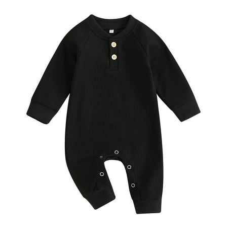 

Bagilaanoe Newborn Baby Girl Boys Fall Jumpsuit Solid Color Long Sleeve Bodysuit 3M 6M 9M 12M Infant Waffle One Piece Romper