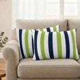 thumbnail image 2 of Green Navy Blue Striped Outdoor Waterproof Pillow Covers, Farmhouse Stripe Art Decorative Rectangle Throw Pillowcase Sofa Cushion Sham for Patio/Couch/Chair, 20"x12" 2 Pack, 2 of 8