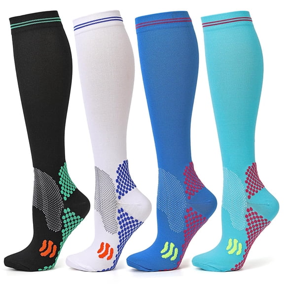 4 Pairs Copper Compression Socks for Women & Men Circulation 15-20 mmhg - Better Blood Flow, Swelling, Best Support for Medical, Running, Nursing