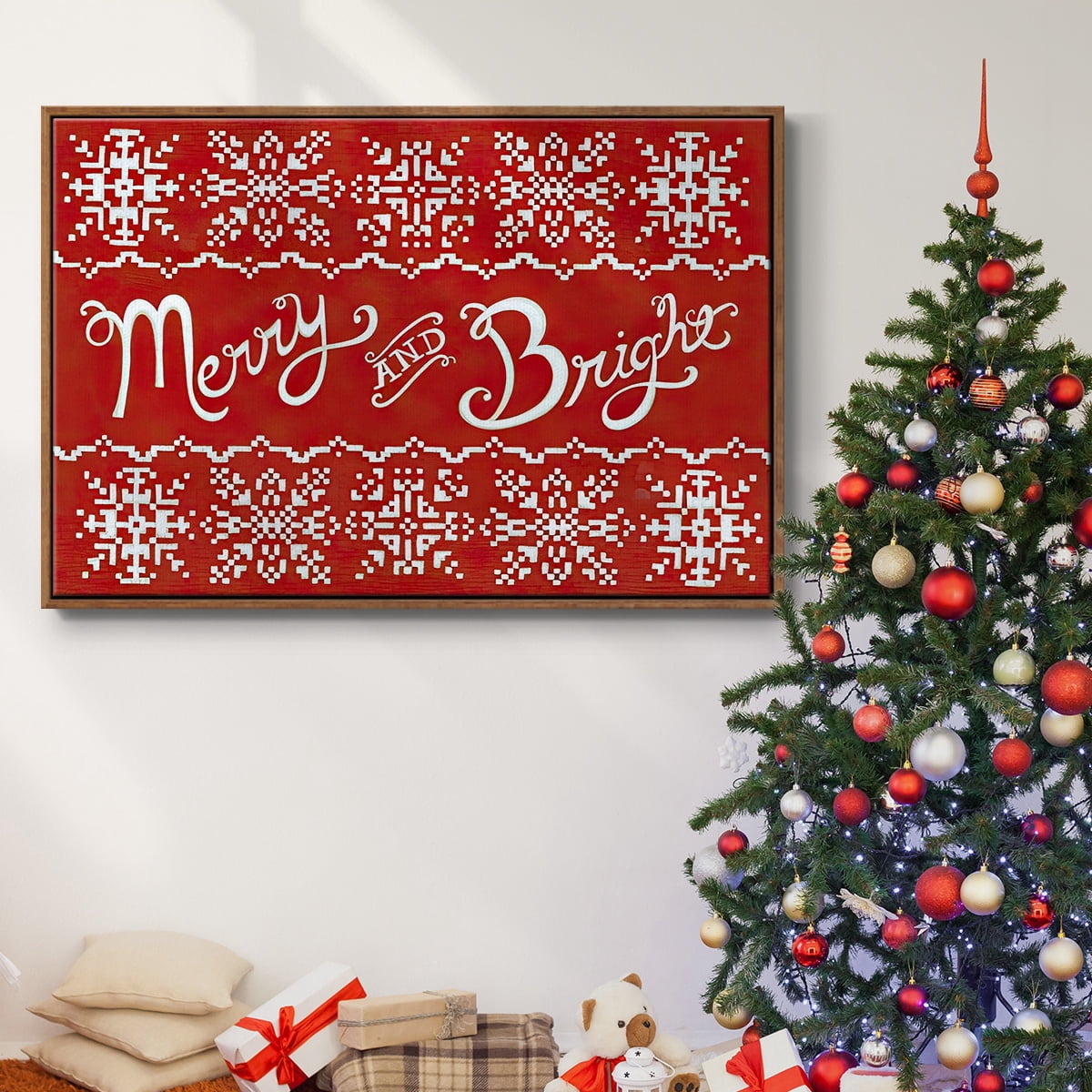 Fair Isle Snowflake I - Framed Gallery Wrapped Holiday Canvas - 17 x 25 - Rosewood Frame