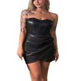 thumbnail image 1 of Femmes Bodycon Mini Robe en Cuir hors Épaule Irrégulière Ourlet Tube Robe Cocktail Party Clubwear, 1 of 5