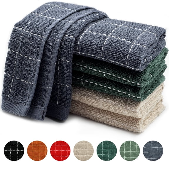 Furkithn 100% Cotton Kitchen Dish Cloths, Super Soft and Absorbent Dish Towels Washing Drying Dishes, 12" x 12", Mixed Color, 6 Pack