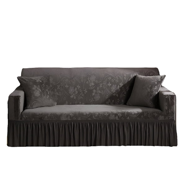 XIBUFE 2026 New Velvet Floral Sofa Slipcover,Thick Embossed Couch Cover with Ruffled Skirt,Soft Sofa Cover for Chair Loveseat Sectional Sofa