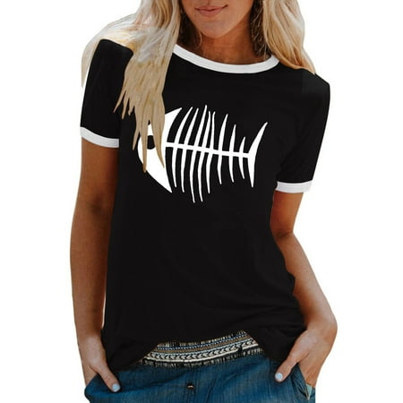 

Long Sleeve Shirts for Women Womens Long Sleeve Tops Women Trendy Leisure Print Crew Neck Loose Fit Short Sleeve T-shirt Top Blouse Pullover Workout Tops Workout Tank Tops for Women Black S
