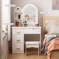 thumbnail image 5 of Eonox Makeup Vanity Desk with LED Lighted Mirror, Vanity Table with 4 Drawers & Open Shelves, Contemporary Dressing Table Set with Stool for Bedroom, 5 of 7