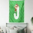 thumbnail image 4 of Christmas Alphabet Tapestry, Demonstration of a J Letter and a Happy Girl on Stripes, Wall Hanging for Bedroom Living Room Dorm Decor, 60W X 80L Inches, Green Dark Coral and White, by Ambesonne, 4 of 5
