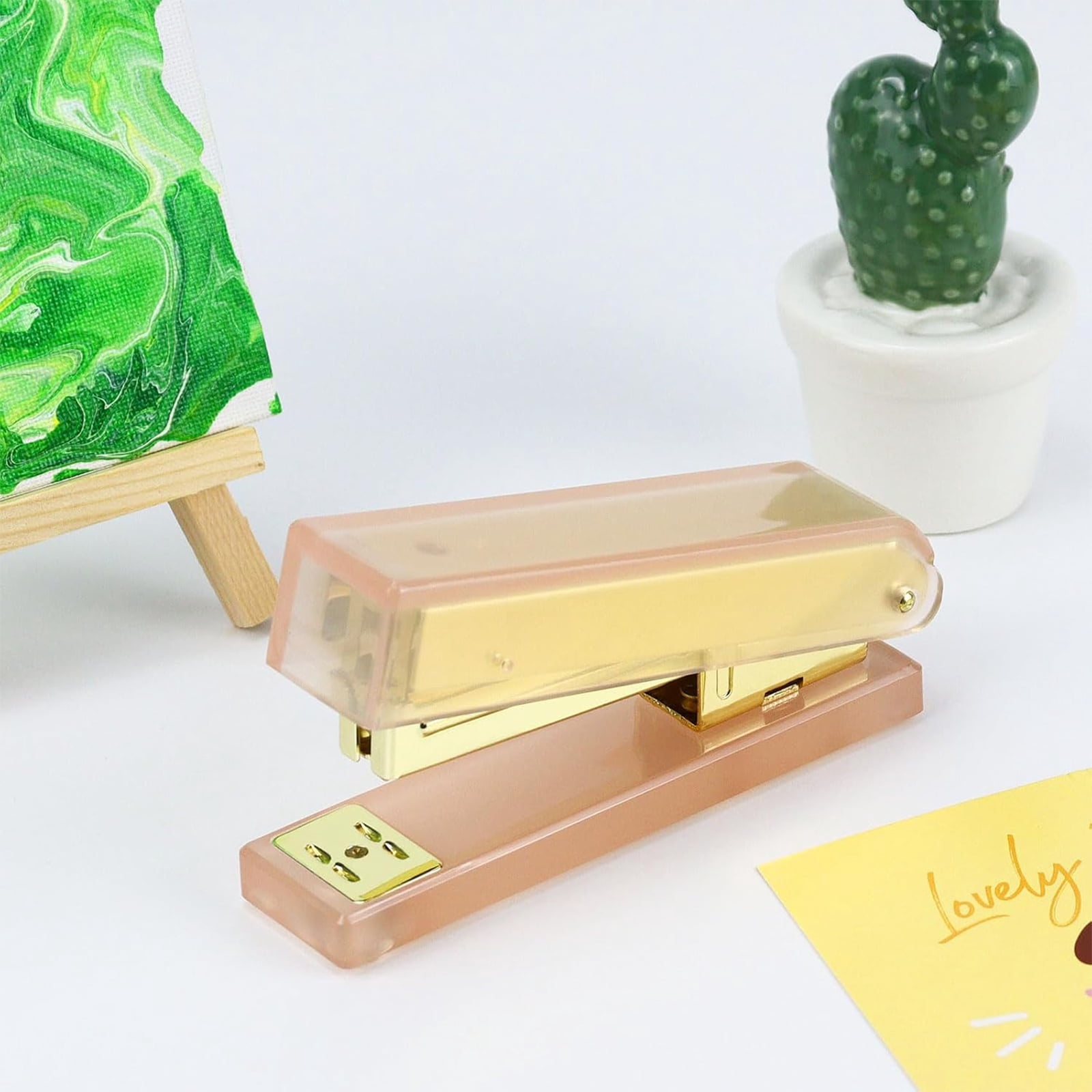 Multibey Luxury Acrylic & Rose Gold Desk Accessory Set - Heavy Duty Tape Dispenser, Stapler with 950 Staples, and Scissors - 3-Piece Modern Stationery Kit for Home Office