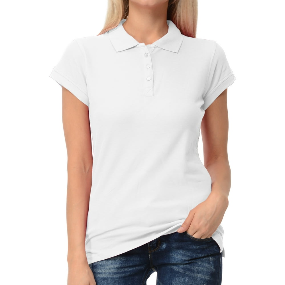 Basico - Basico White Polo Collared Shirts For Women 100% Cotton Short
