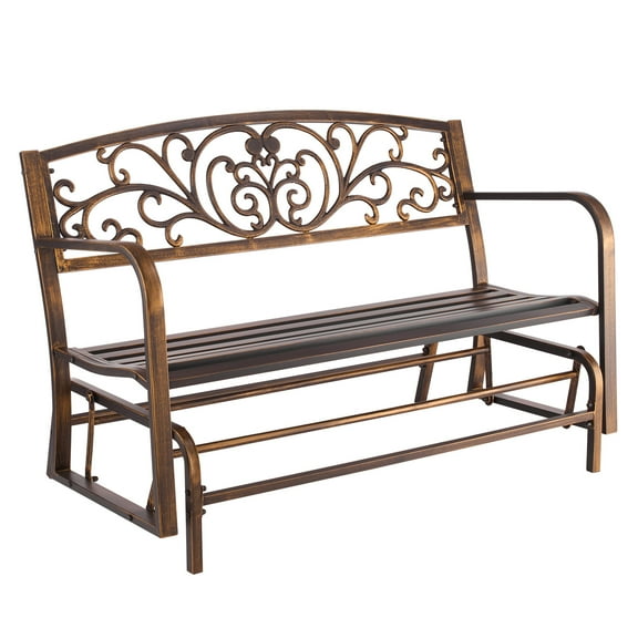 VEVOR Outdoor Bench, 50 inch, Carbon Steel Metal Frame with Cast Iron Backrest and Round Edge Armrests, Weatherproof Outside Glider Bench for Patio, Garden, Park, Yard, Front Porch, Antique Bronze