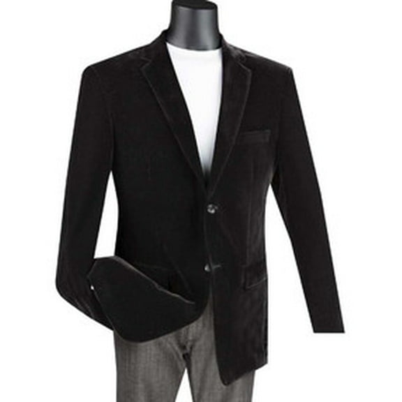 Velvet Blazer Mens Black Jacket Sport Coat 2 Button Vinci B-27