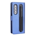 thumbnail image 3 of SaniMore for Samsung Galaxy Z Fold 4 7.6" PU Leather Case, Magnetic Closure Flip Wallet Cover with Wrist Strap Card Slot & Adjustable Kickstand All-Inclusive Protective Shell, Blue, 3 of 7