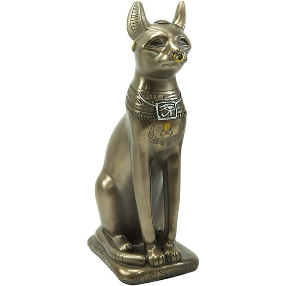 Ebros Egyptian Goddess Sitting Cat Bastet Statue in Bonded Resin Bronze 11.5" H