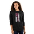 thumbnail image 3 of Breast Cancer Pink Line American Flag Women's Long Sleeve T Shirt Brisco Brands S, 3 of 6