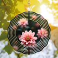 thumbnail image 3 of Vibrant Pink Flower Metal Hanging Wind Spinner - Abstract Design with Concentric White Lines for Yard & Garden Decor, 3 of 6