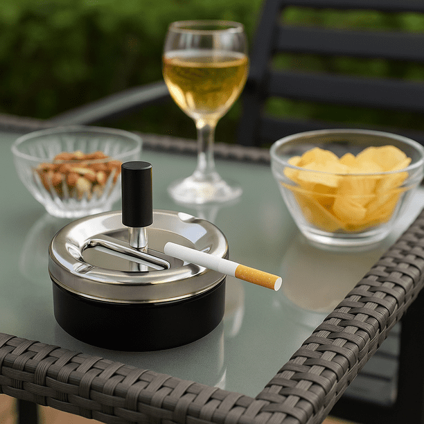 2-Pack Push-Down Spinning Ashtray – Metal Press-Lid Cigarette Ash