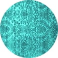 thumbnail image 1 of Ahgly Company Machine Washable Indoor Round Abstract Turquoise Blue Contemporary Area Rugs, 3' Round, 1 of 4
